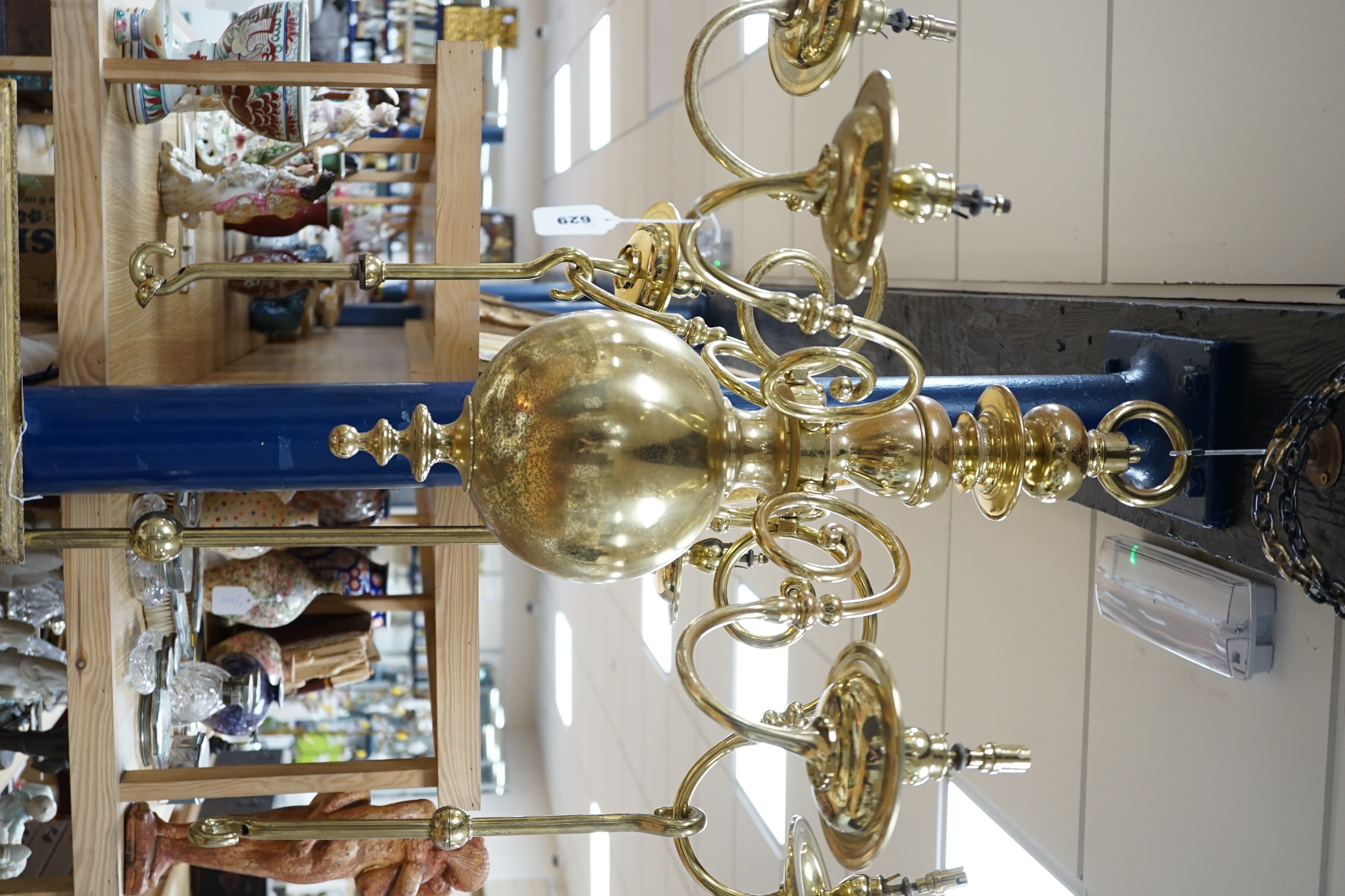 An 18th century style Dutch brass six branch electrolier